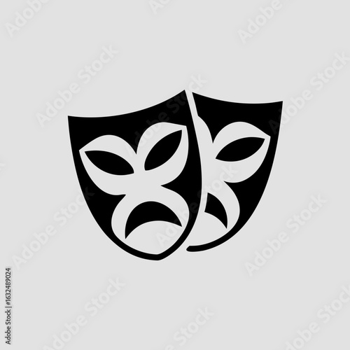 “Theater Masks Polygonal Icon – Comedy & Tragedy Drama Symbol, Geometric Line Vector, Minimal Design, Editable Stroke”