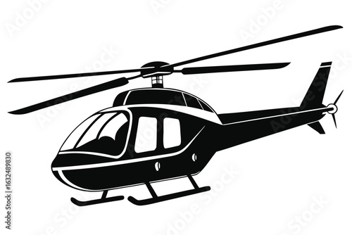 Bold helicopter features a striking black silhouette and stands out against a transparent backdrop