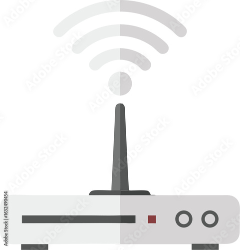 Flat Design Wi-Fi Router Icon. Wireless Internet Connectivity Device Emitting Signal Waves for Home and Office Networks.