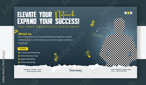 Vector art of online business conference banner template design for promotion and advertisement