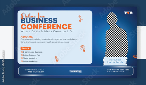 Vector art of online business conference banner template design for promotion and advertisement