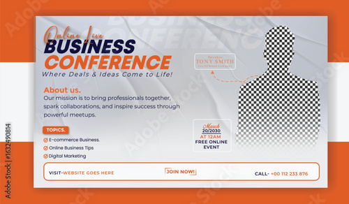 Vector art of online business conference banner template design for promotion and advertisement