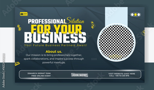 Vector art of online business conference banner template design for promotion and advertisement