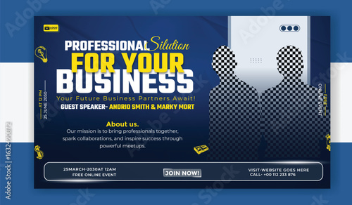 Vector art of online business conference banner template design for promotion and advertisement