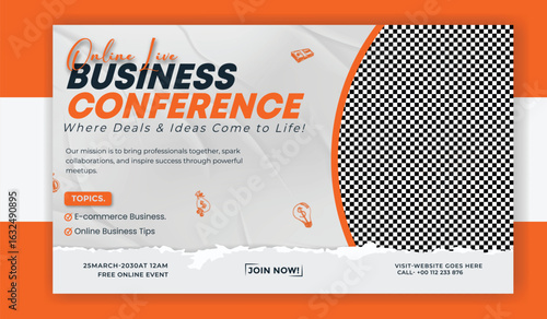 Vector art of online business conference banner template design for promotion and advertisement