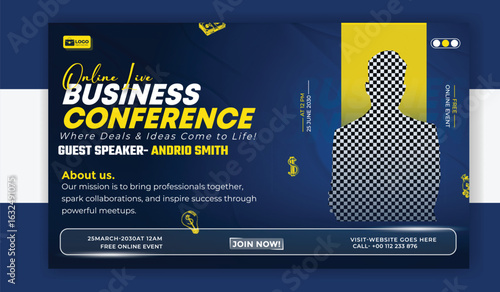 Vector art of online business conference banner template design for promotion and advertisement