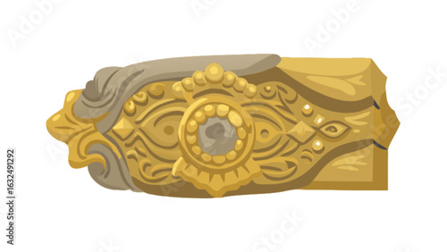 Illustration of an ornate gold architectural detail with decorative carvings and stone accents design