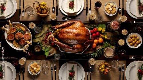 Thanksgiving. Thanksgiving dinner table with turkey meat