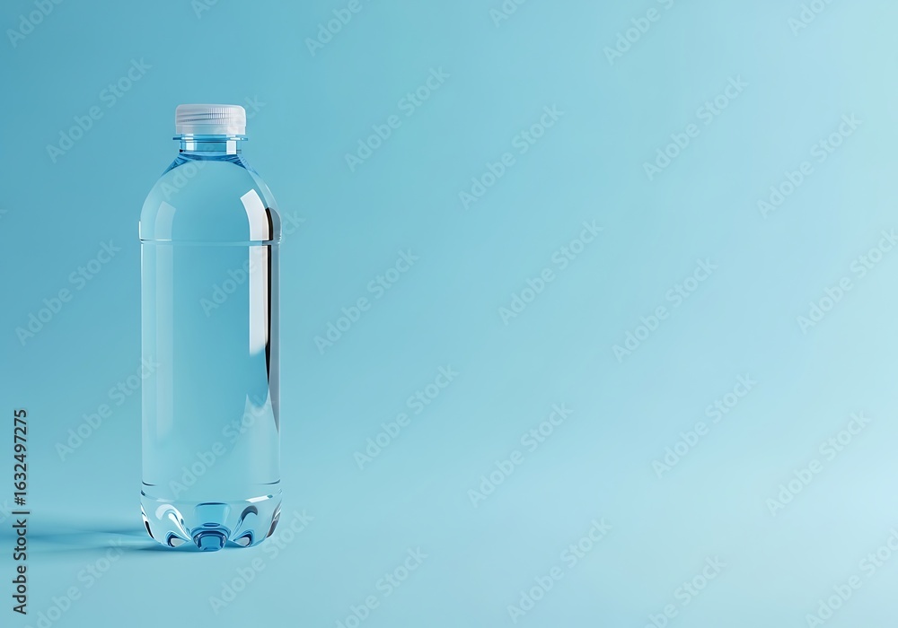 Naklejka premium Clear plastic water bottle against a light blue background.