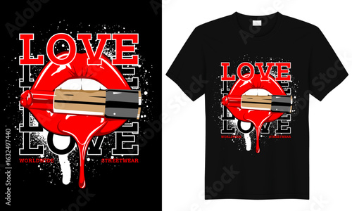 Love Worldwide Streetwear Lip T-Shirt Design Bold Romantic Urban Graphic Tee