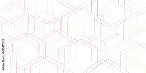 Abstract geometric hexagonal grid overlap in a color palette design with a bright white background illustrating connectivity
