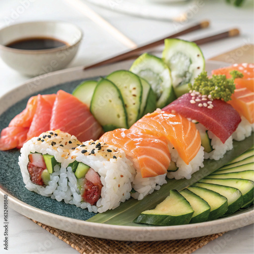 Assorted Fresh Sushi Rolls with Salmon, Tuna & Cucumber - Delicious Japanese Cuisine