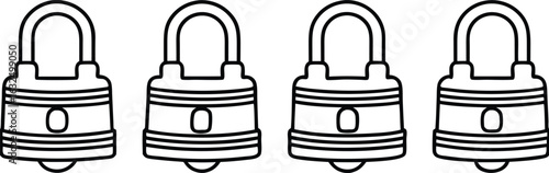 padlock icons set symbolizing security, privacy, safety, and protection in outline vector
