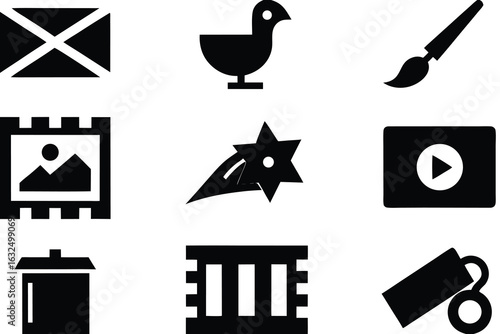 Black and white icons for digital media and communication set of silhouettes