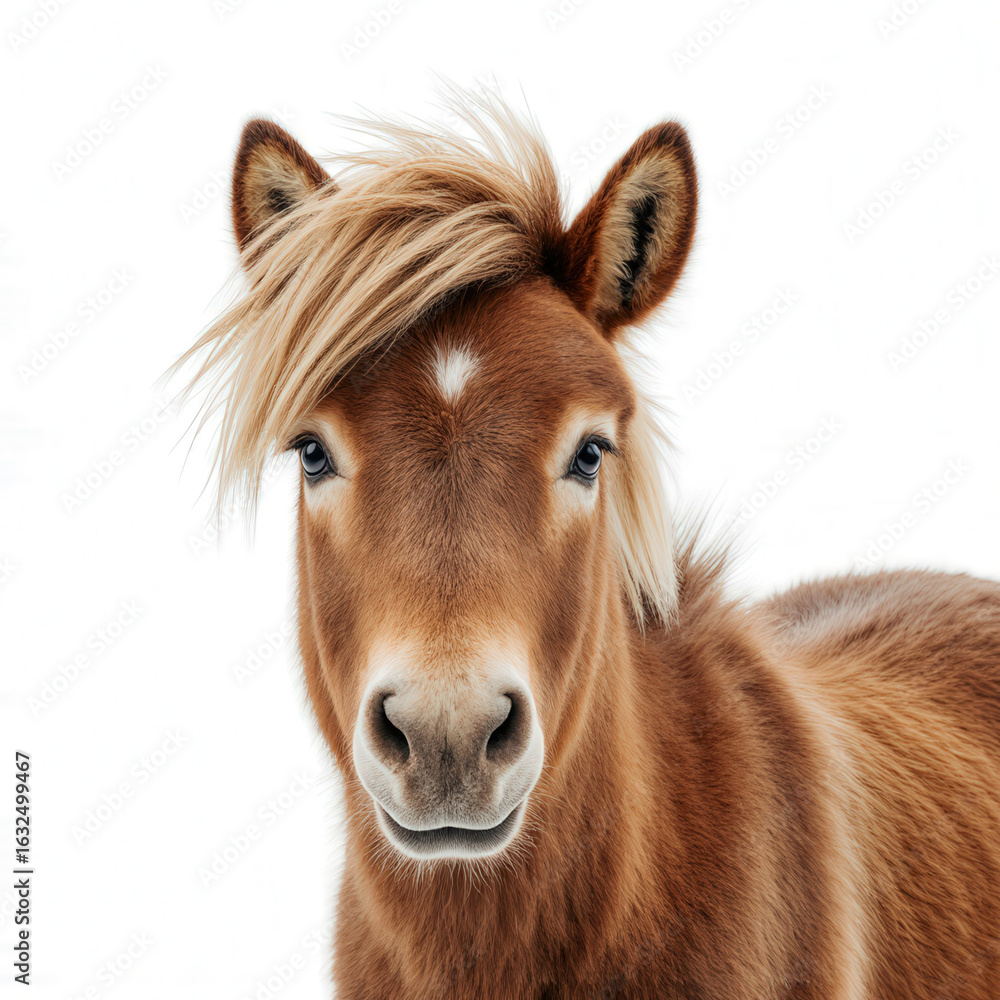 Obraz premium Portrait of Majestic Horse: a close-up portrait of a beautiful horse in a white backdrop. Capturing the gentle eyes and graceful features, creating a connection between the viewer and the animal.