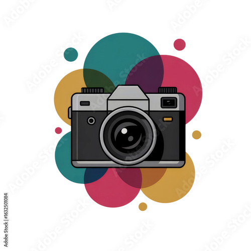 Vintage Camera with Colorful Abstract Background - Photography Concept Illustration