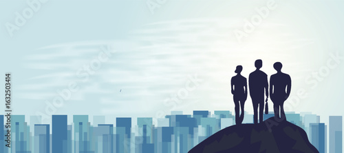 Expanding Horizon, Leaving Comfort concept, leadership, corporate life success, vector illustration design background