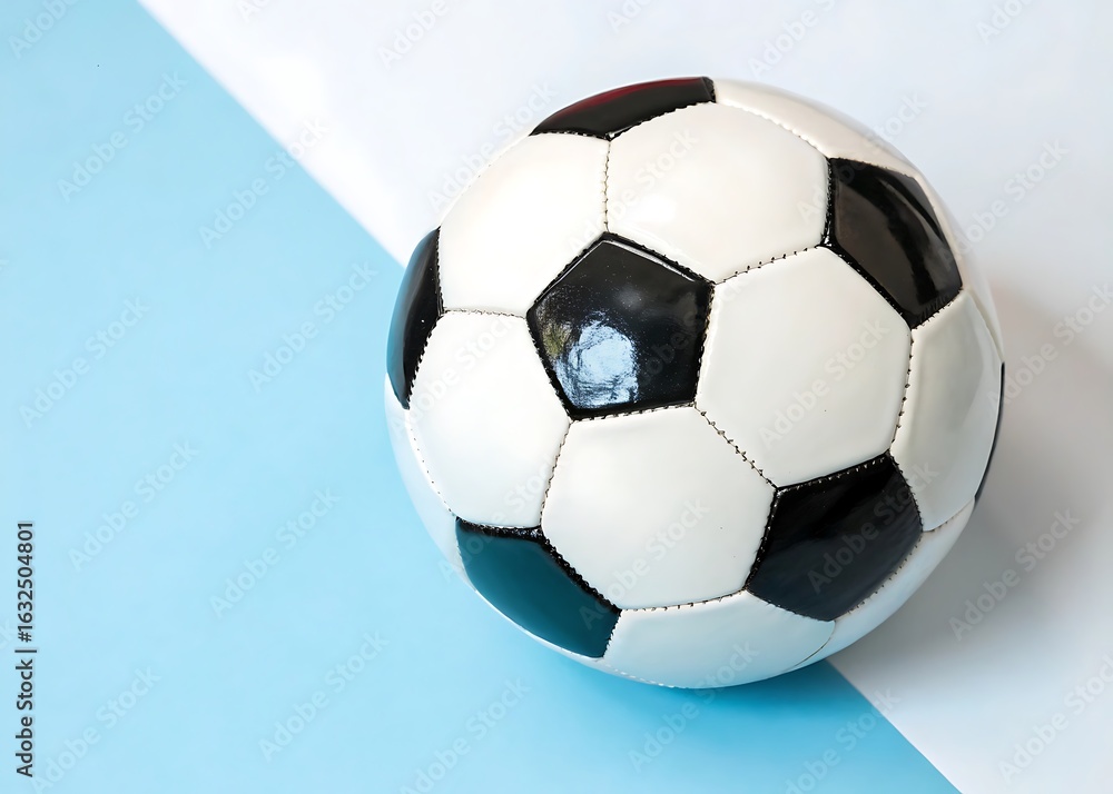 Obraz premium white and Classic black and white soccer ball isolated on white and sky blue background