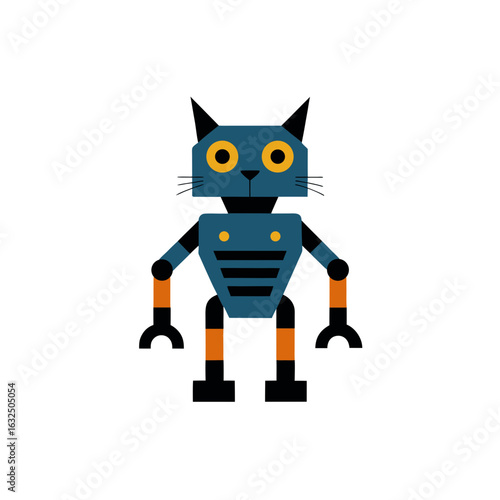 Illustration of a robotic cat with orange limbs