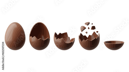 3D Render of Chocolate Egg Cracking in Stages – High-Quality Illustration for Easter, Ads, and Design.