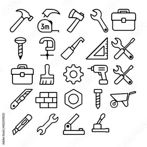 A collection of tools in a modern minimalist line art, conveying concepts of craftsmanship and construction. perfect for illustrating projects, DIY guides, or technological concepts.