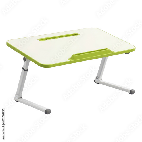 Adjustable portable laptop table with green accents isolated on white background