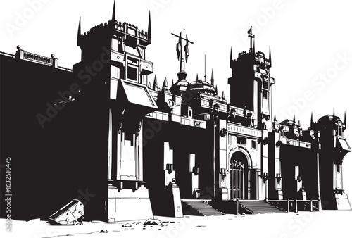 A powerful defensive fortress. The illustration expresses power and steadfastness. Hand drawn vector illustration
