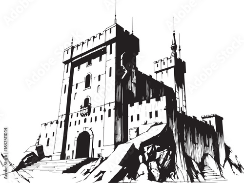 A powerful defensive fortress. The illustration expresses power and steadfastness. Hand drawn vector illustration