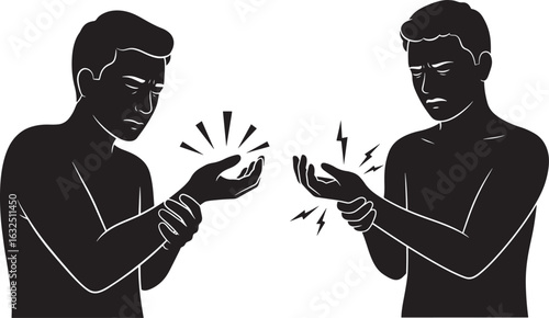 Two men exchanging energy silhouette