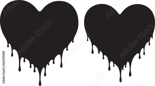 Two dripping hearts in black silhouette