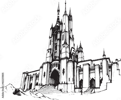 A powerful defensive fortress. The illustration expresses power and steadfastness. Hand drawn vector illustration
