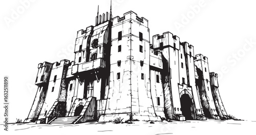 A powerful defensive fortress. The illustration expresses power and steadfastness. Hand drawn vector illustration