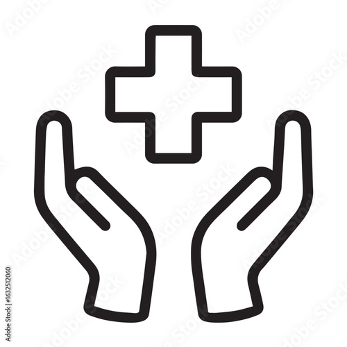 "Hands holding medical cross icon – Symbolizing provision of first aid and medical care."