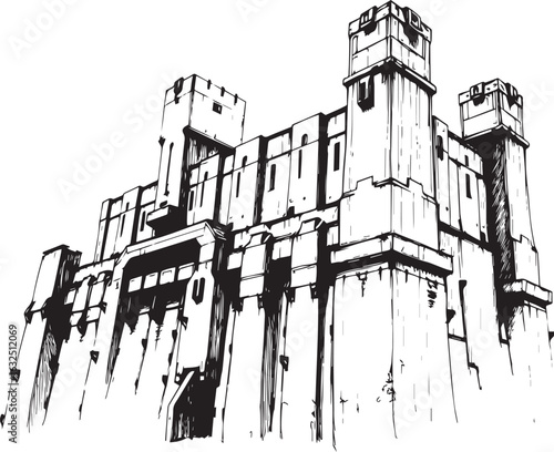 A powerful defensive fortress. The illustration expresses power and steadfastness. Hand drawn vector illustration