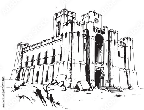 A powerful defensive fortress. The illustration expresses power and steadfastness. Hand drawn vector illustration