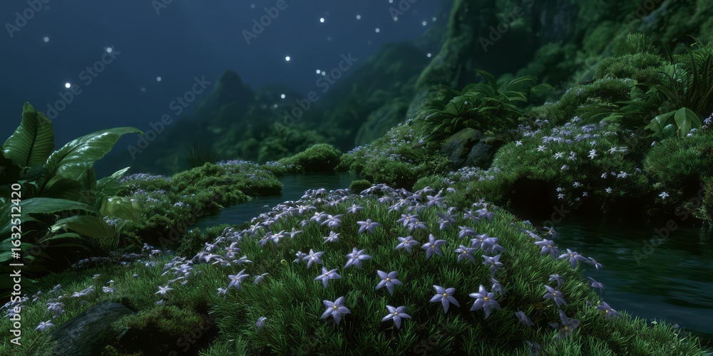 Fototapeta premium Nighttime flora hdr panorama lush jungle 360°