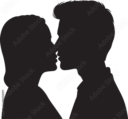 Romantic couple sharing a kiss silhouette