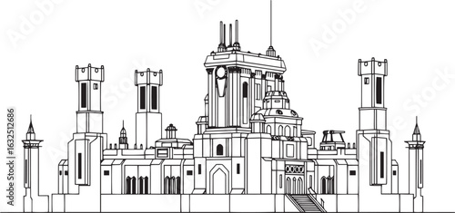 A powerful defensive fortress. The illustration expresses power and steadfastness. Hand drawn vector illustration