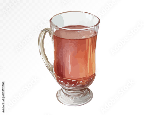 Watercolor illustration of a glass mug filled with traditional Ukrainian kompot — a homemade fruit drink served warm or cold. Vector illustration.