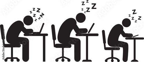 Tired students sleeping at desks with laptops silhouette