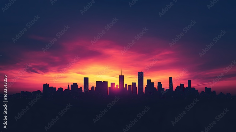 Obraz premium Downtown silhouette against dramatic evening sky over river high resolution picture