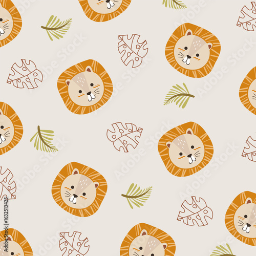 animal lion savana cartoon seamless pattern design for kids apparel fullprint fabric
