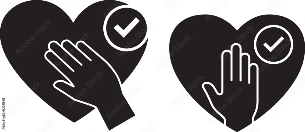 Fototapeta premium Two hearts with hands and checkmarks silhouette