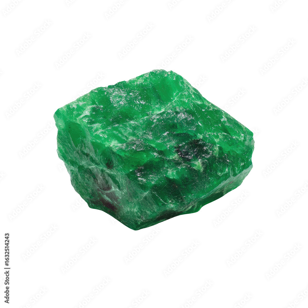 Obraz premium Raw Green Stone Mineral with Unique Texture and Color on White Background for Nature and Geology Photography