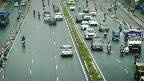 Busy Traffic Flow on Delhi Highway Road