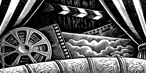 Movie film reel clapperboard cinema production film making filmmaking entertainment industry motion picture show 100 vector illustration