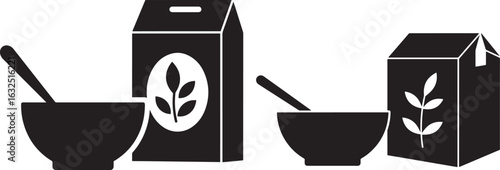 Cereal boxes and bowls silhouette