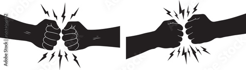 Two silhouettes of fists clashing with energy burst