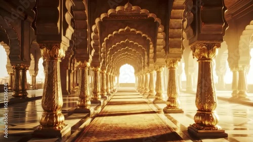 Ornate golden colonnade hallway
