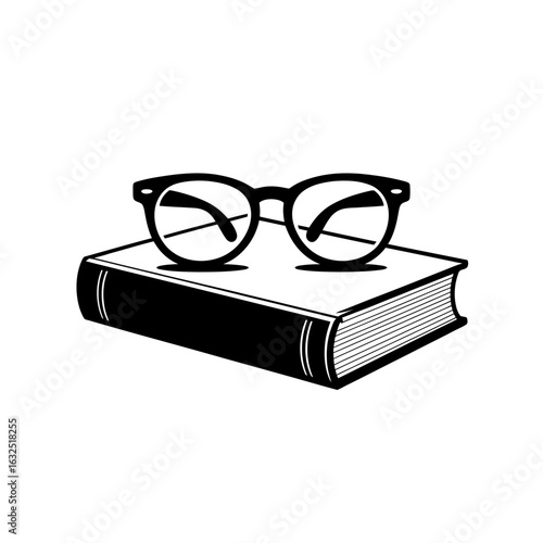 Reading glasses perched atop a classic hardcover book symbolizing knowledge and learning literature and academic pursuits vector illustration isolated